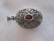 FAS 925 Intricate Filigree Design Pendant Locket w/ Garnet Color Accent Stone