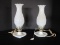 Pair - Milk Glass Hobnail Pattern Boudoir Lamps Brass Finish Accent