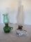 Lot - Green Pressed Glass Chamber Oil Lamp 7 3/4