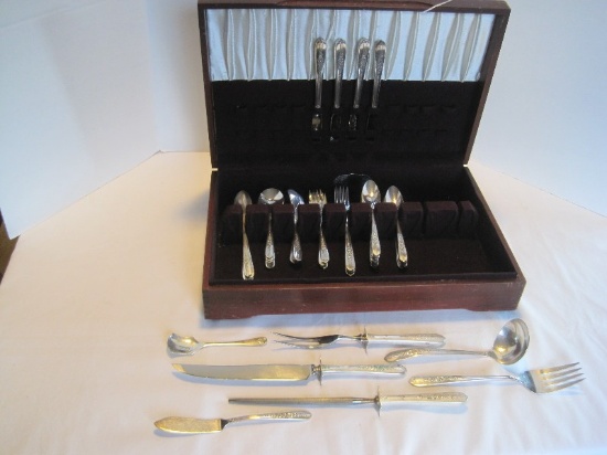 53 Pieces - Nobility Plate Royal Rose Pattern #1939 Silver Plated Flatware & Serving Pieces