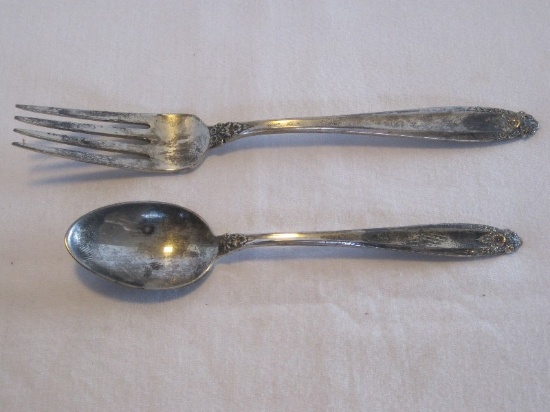 YOUTH International Sterling Prelude Pattern Silver Flatware Fork & Teaspoon