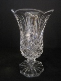 Lead Crystal Pineapple Pattern Vase w/ Flared Scalloped Rim on Octagon Footed Base