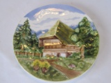 German Thatched Roof Cottage & Landscape Hand Painted Relief Design Porcelain Plate