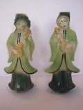 Pair - Porcelain Statuettes Asian Man/Woman Playing Instrument Lamp Bases
