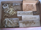 Lot - Misc. Multi-Stand & Other Faux Pearl Necklaces, Straight Pins, Chain Guard, Etc.