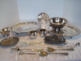 Lot - Silverplate Gorham Paul Revere Style Bowl, Pasta Serving Spoon, Footed Meat Tray