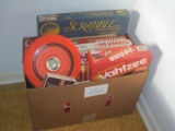 Lot - Misc. Board Games, Playing Cards, Frisbee, Etc. Deluxe Monopoly, Yahtzee, Scrabble