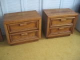 Pair - Oak Transitional Modern Design Nightstands w/ Double Dovetailed Drawers