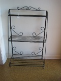 Black Wrought Iron Plant Stand/Book Case w/ Scroll Accent & Graduating Size Shelves