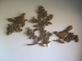 Vintage 3 Piece - Syroco Wall Décor Birds Perched on Flowering Limb & Foliage Flowering Limb