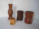 Lot - Treenware Wood Vases, Cup & Desk Pencil/Pen Holder