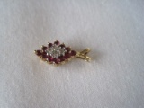 Cluster Design Diamond Shaped Pendant w/ Red/Clear Colored Stone Setting