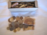 Lot - Misc. Foreign Coins Francs, New Pence, Etc. & Misc. Postage Stamps