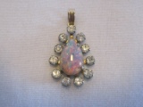 Vintage Van Dell Opal Pear Shape 1/20 12KGF Pendant Surround by Rhinestones