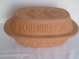 Schlemmer-Topf German Claybaker Top Embossed w/ 2 Roosters Crowning