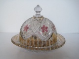 Depression Glass Dome Covered Cheese Dish Ruby Flash Flowers Pattern