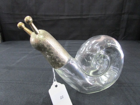 Avon Glass Snail Brass Top Perfume Bottle