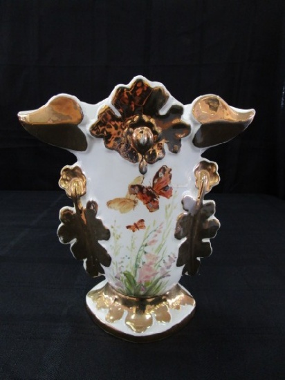 Belgium Gilted Butterfly Vase Gilted Thistle, Leaf/Flower Motif