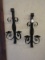 Pair - Black Spanish Style Double Arm Candle Wall Sconces w/ Drip Catch Scroll Design