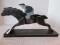 Equestrian Folk Art Style Hand Carved Wooden #3 Jockey & Racing Horse Figure