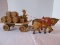 Vintage Carved Wooden Horse Drawn Beer Wagon w/ Kegs Stamped H.B.