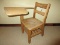 Early Oak School Desk w/ Laminate Top & Book Stow Away Under Seat