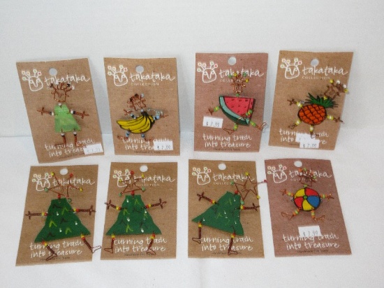 8 Takataka Collection Hand Made Novelty Fashion Jewelry Pins Dancing Girl Christmas Tree