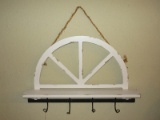 Wall Coat/Hat Rack w/ Arched Pediment & Shelf Antiqued White Patina