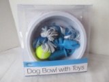 Duke's Pet Products Dog Bowl w/ Toys Blue/Copper Dog Bones/Paw Print Design Bowl