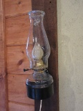 Pressed Glass Converted Oil Lamp w/ Glass Chimney, Satin Spunlite Bulb