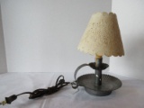 Country Chic Galvanized Tin Chamber Candle Stick Electric Accent Lamp w/ Floral Spray Design