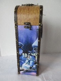 Wine Box Carrier Christmas Winter Scene Snowman/Cottage in Background 