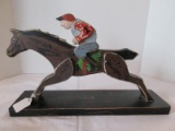 Equestrian Folk Art Style #1 Jockey & Racing Horse Wooden Carved Figure