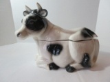 Vintage Ceramic Black/White Cow Resting Cookie Jar