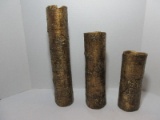 3 Resin Graduated Height Vases Gilded Textured Tree Bark Finish