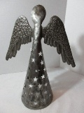 Global Crafts Hand Made Metal Figural Standing Angel w/ Wings Down & Pierced Star Design