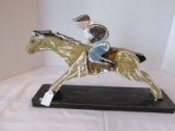 Equestrian Folk Art Style Hand Carved Wooden #4 Jockey & Racing Horse Figure
