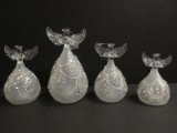Set - 4 Hand Crafted Glass Angel Figurines w/ Glitter Swag Design