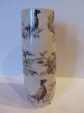 Porcelain Vase Pheasants & Foliage Design Craquelure Finish