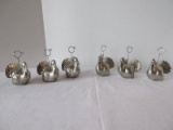 6 Resin Figural Turkey Place Card Holders Silver Tone Finish