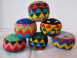 6 Colorful Hand Woven Hacky Sacks Variety of Colors & Various Designs