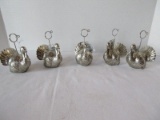5 Resin Figural Turkey Place Card Holders Silver Tone Finish