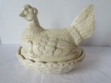 Ceramic Hen on Nest Covered Dish Speckle Finish