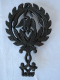 Cast Iron Trivet Eagle & Heart Surround by Laurel Leaves Wreath Design