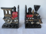 Pair - Cast Iron Early Locomotive Train Engine Design Book Ends