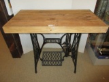 Singer Cast Iron Treadle Sewing Machine Base w/ Rustic Wooden Top