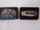 Motorcycles Series Locking Blade Pocket Knife w/ Tin Handle Features Motorcycle & Flames