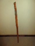 Hiking Stick w/ Hand Carved Owl & Coiled Rope Painted Accent