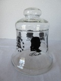 Glass Bell Shape Bicentennial Candy Dish w/ Lid & Silhouette Profile of Founding Father's