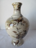 Porcelain Vase Pheasants & Foliage Transfer Design Craquelure Finish